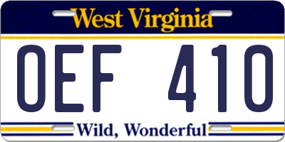WV license plate OEF410