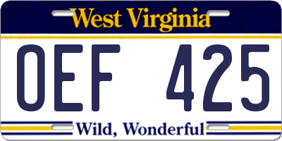 WV license plate OEF425