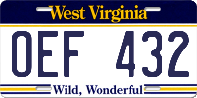 WV license plate OEF432