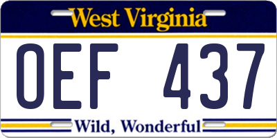WV license plate OEF437