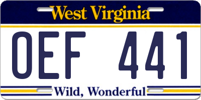WV license plate OEF441