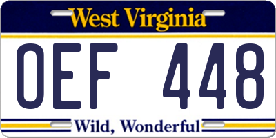 WV license plate OEF448