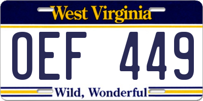 WV license plate OEF449