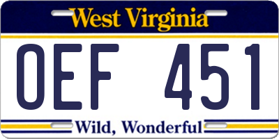 WV license plate OEF451