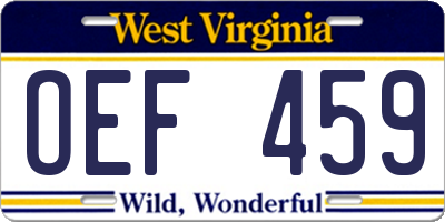 WV license plate OEF459