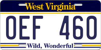 WV license plate OEF460