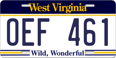 WV license plate OEF461