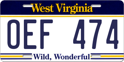 WV license plate OEF474