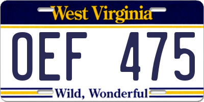 WV license plate OEF475