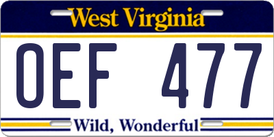 WV license plate OEF477