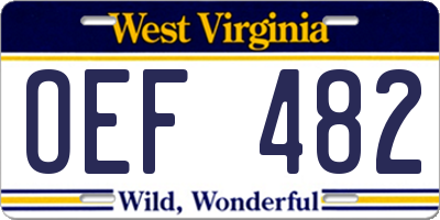 WV license plate OEF482