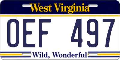 WV license plate OEF497