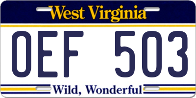 WV license plate OEF503