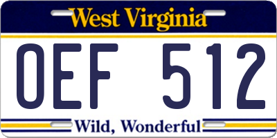 WV license plate OEF512