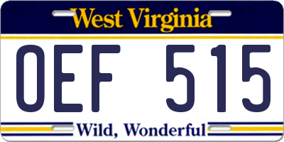 WV license plate OEF515