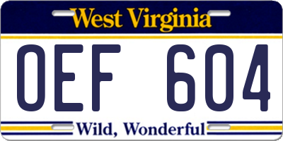 WV license plate OEF604
