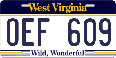 WV license plate OEF609