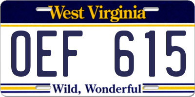 WV license plate OEF615