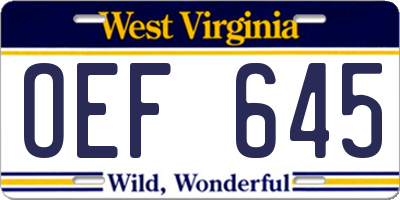 WV license plate OEF645