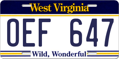 WV license plate OEF647