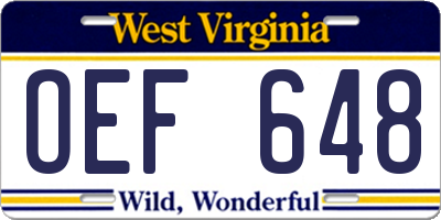 WV license plate OEF648