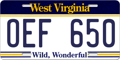 WV license plate OEF650