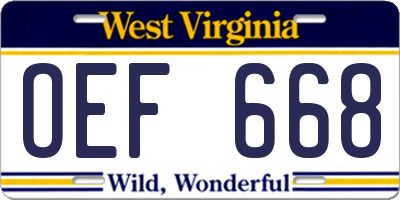 WV license plate OEF668
