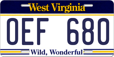 WV license plate OEF680