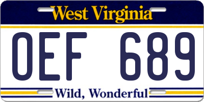 WV license plate OEF689