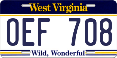 WV license plate OEF708