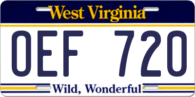 WV license plate OEF720