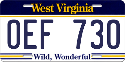 WV license plate OEF730