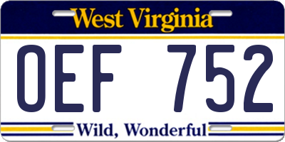 WV license plate OEF752