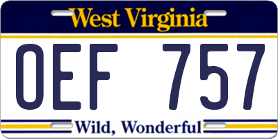 WV license plate OEF757