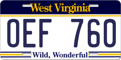 WV license plate OEF760