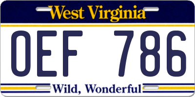 WV license plate OEF786