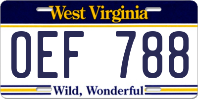 WV license plate OEF788