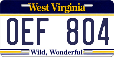 WV license plate OEF804