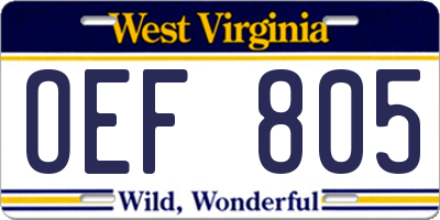 WV license plate OEF805