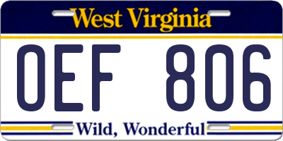 WV license plate OEF806