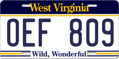 WV license plate OEF809