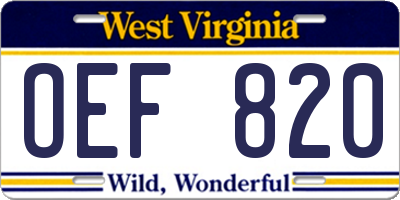 WV license plate OEF820