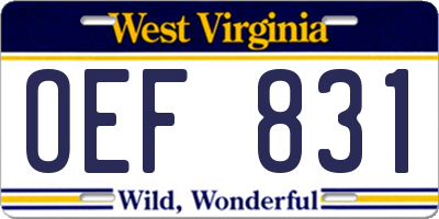 WV license plate OEF831