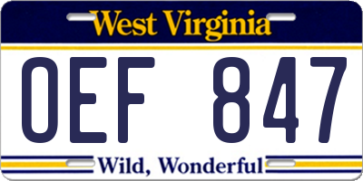 WV license plate OEF847