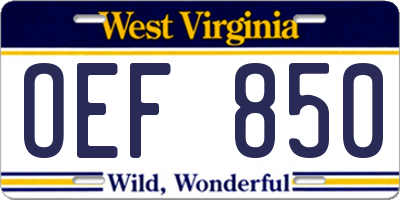 WV license plate OEF850