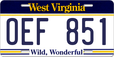 WV license plate OEF851
