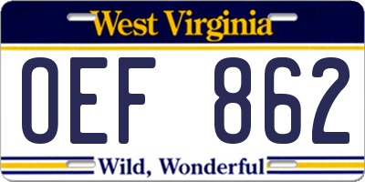 WV license plate OEF862