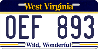 WV license plate OEF893