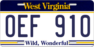 WV license plate OEF910