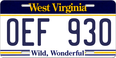 WV license plate OEF930